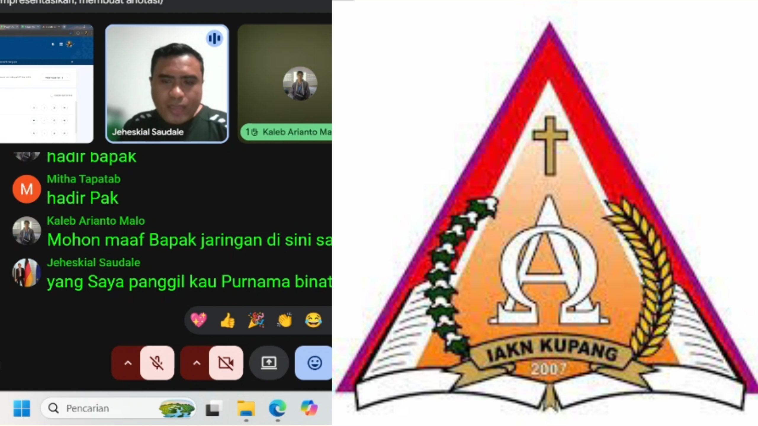 Ket foto. Screenshot Percakapan dalam Zoom Dosen IAKN dan Mahasiswa
